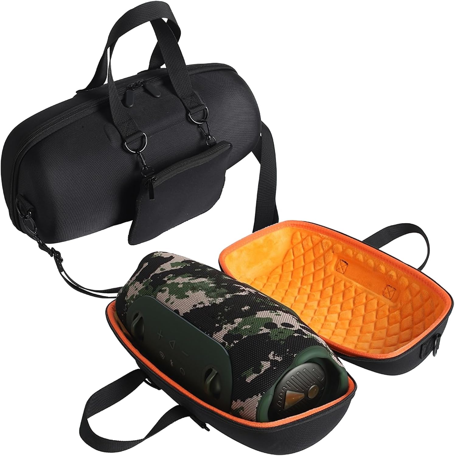 Speaker Storage Case for JBL Xtreme 5, Portable Travel Carrying Hard EVA Bag, Shockproof Dust-Proof Protective Organizer Case Accessory with Shoulder Strap (Orange Lining)