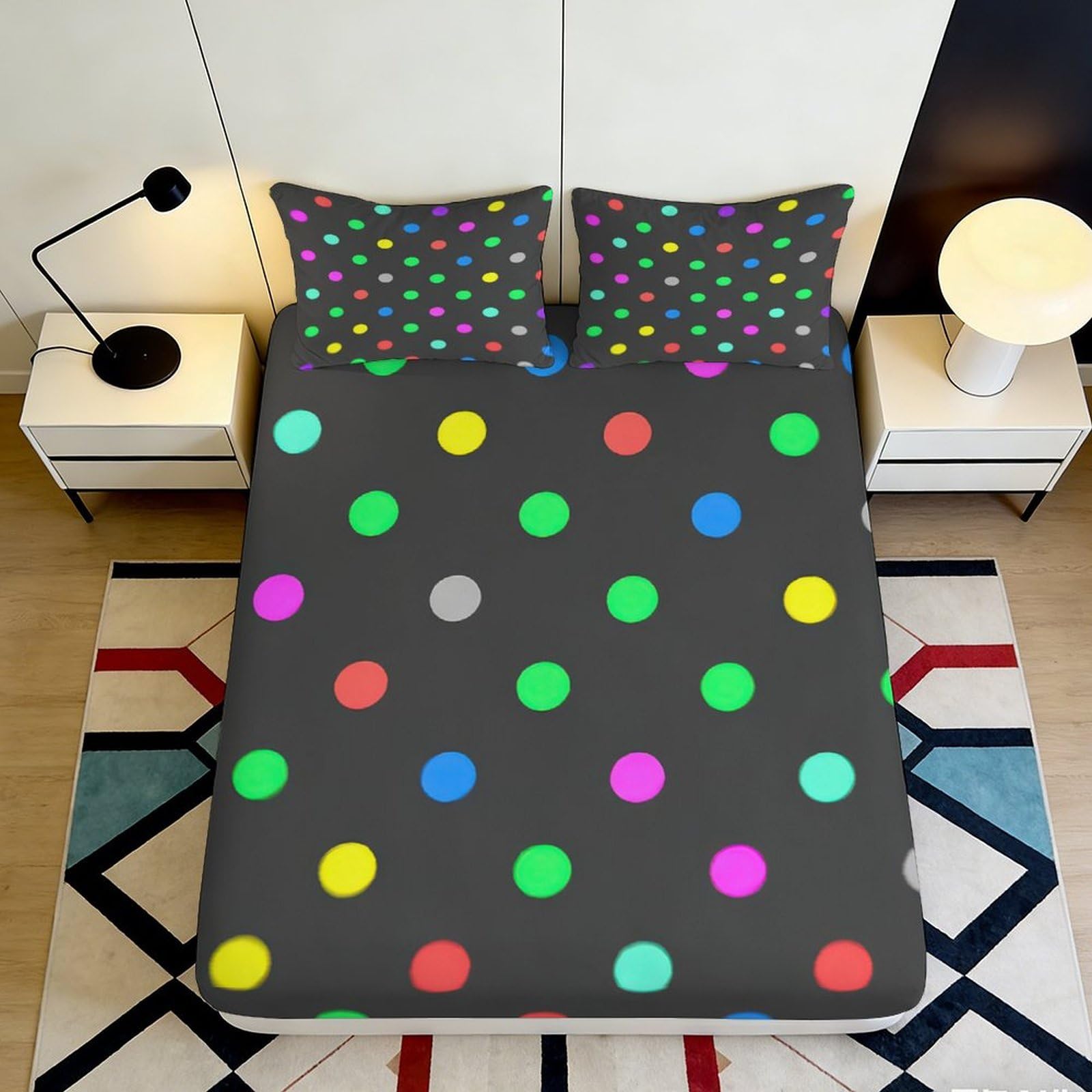 Pnayamiorkfel Style-7 3D Printed Colourful Polka Dot Fitted Sheet Microfiber Soft Breathable Vibrant Spots Mattress Cover For Bedroom Decor 90X200x25cm