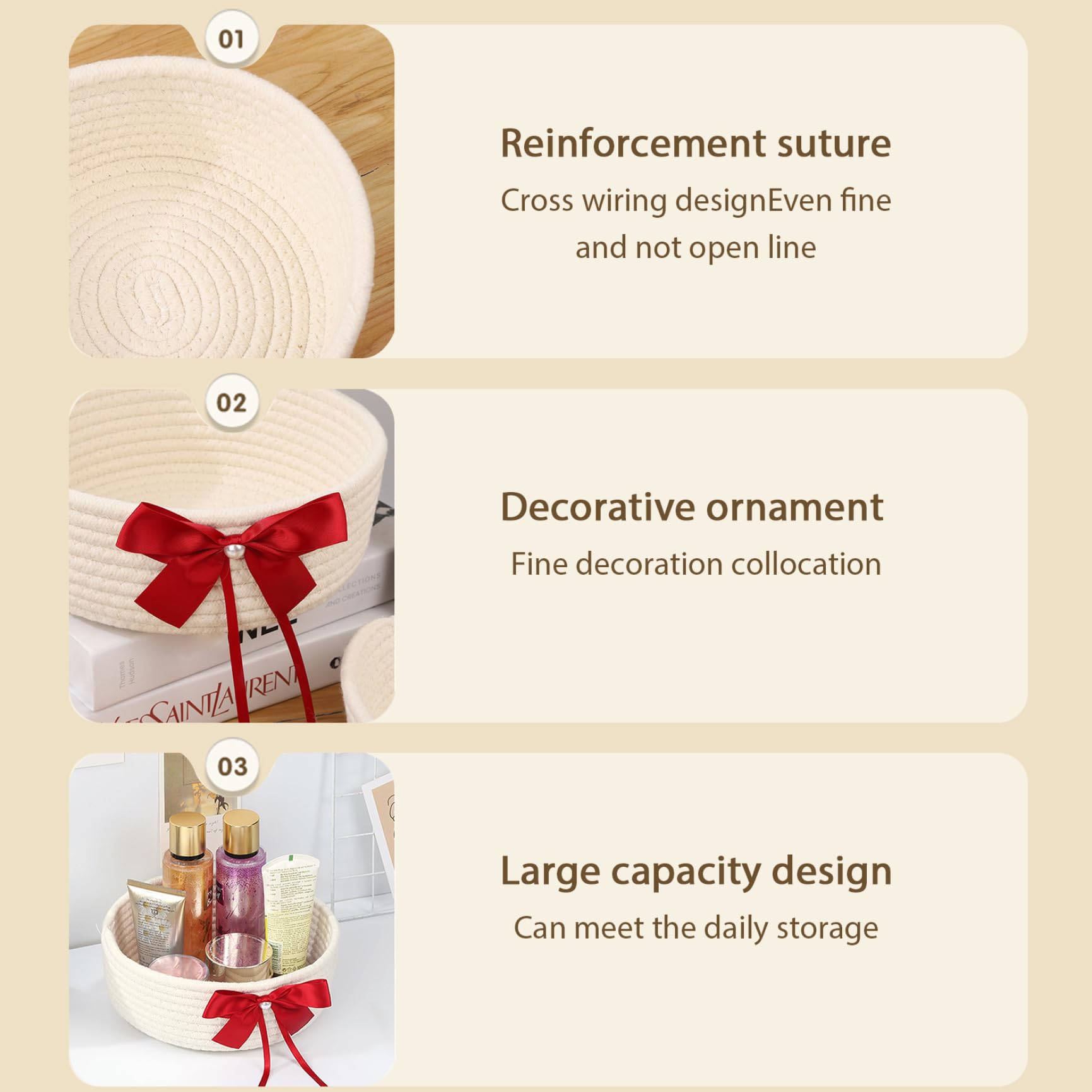 Paniers De Noël, 32 X 15 X 22 Cm En Corde De Coton Tissée Rouge Avec