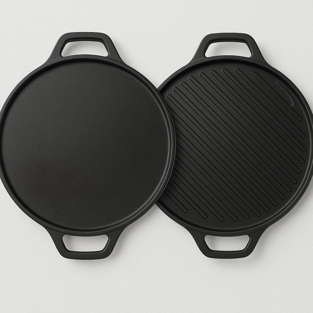 TRUSTARA Pre Seasoned Cast Iron Double Side Pan, Tawa 2 in 1 Grill & Tawa/Non Stick Surface for Fat Reducing/Ideal for D