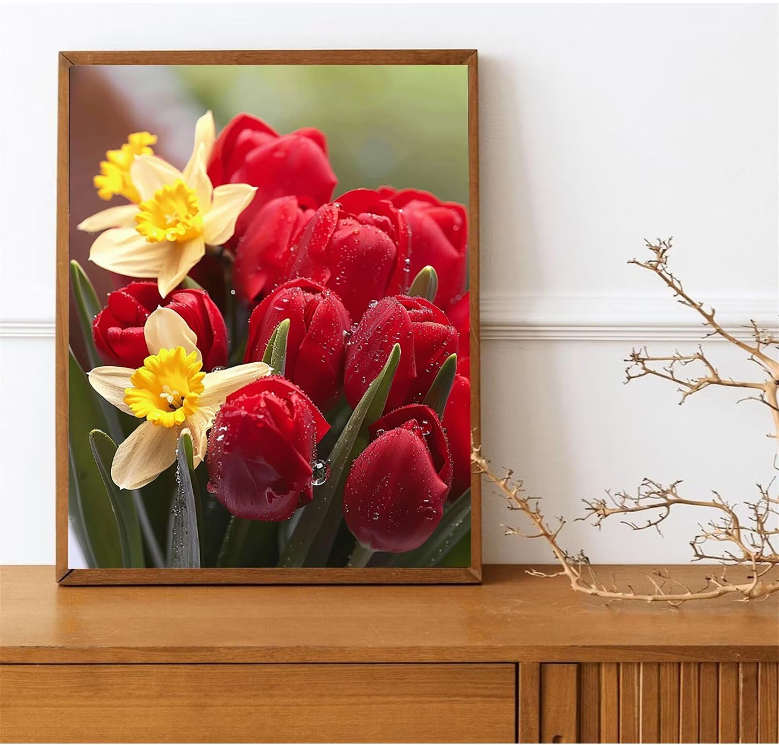 Peepezo Malen nach Zahlen Erwachsene Tulpen Garten DIY Öl Leinwand Gemälde Set für Anfänger & Senior Acrylic Malen Malerei Heimwerk Weihnachten Paar Freund Geschenk 60x80cm (mit Rahmen)