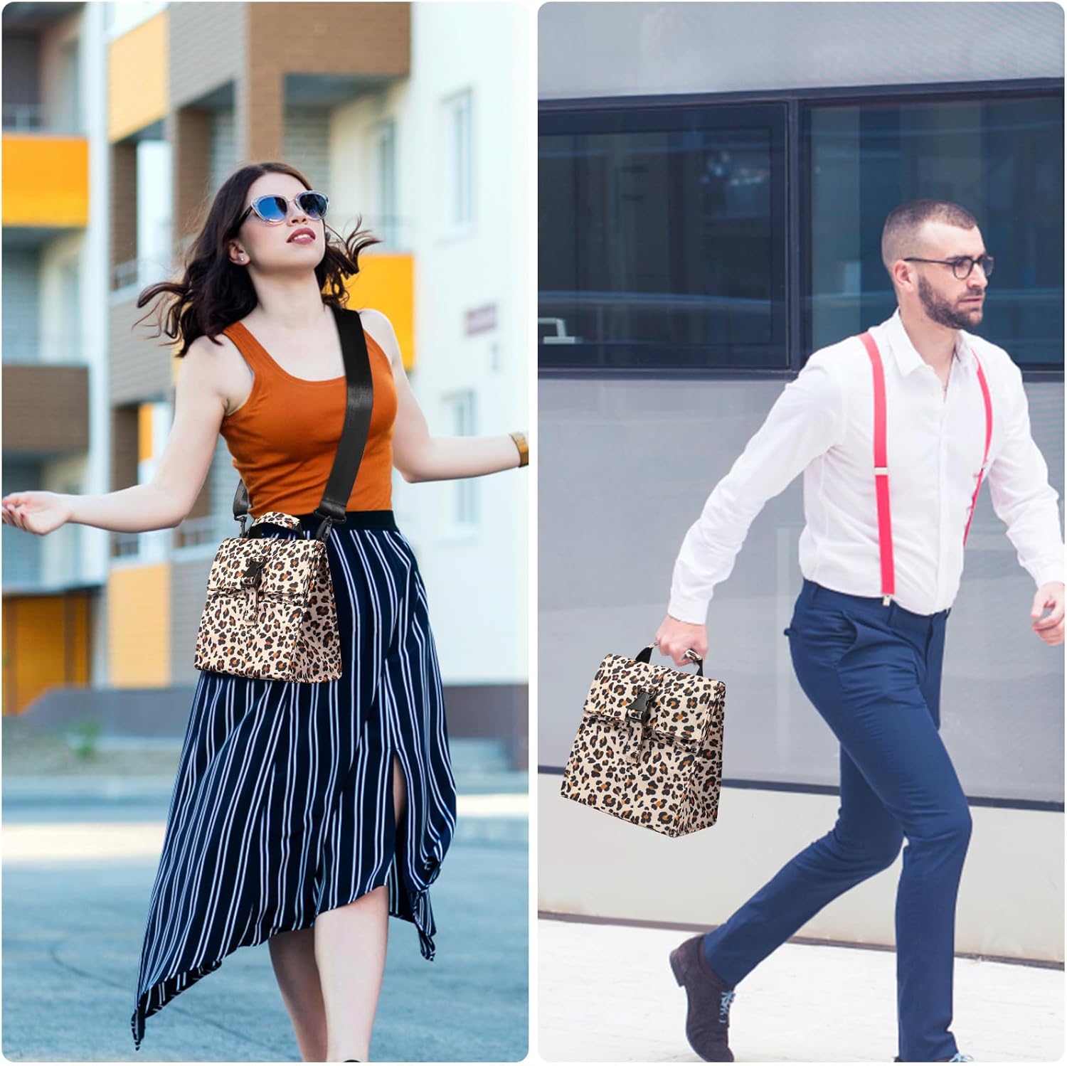 ZM-YOUTOO Insulated Foldable Lunch Bag- Lightweight Portable with Adjustable Shoulder Strap Lunch Box for Men, Women, Office, Work, Picnic, Hiking and Beach (Leopard(Soft Fabric))
