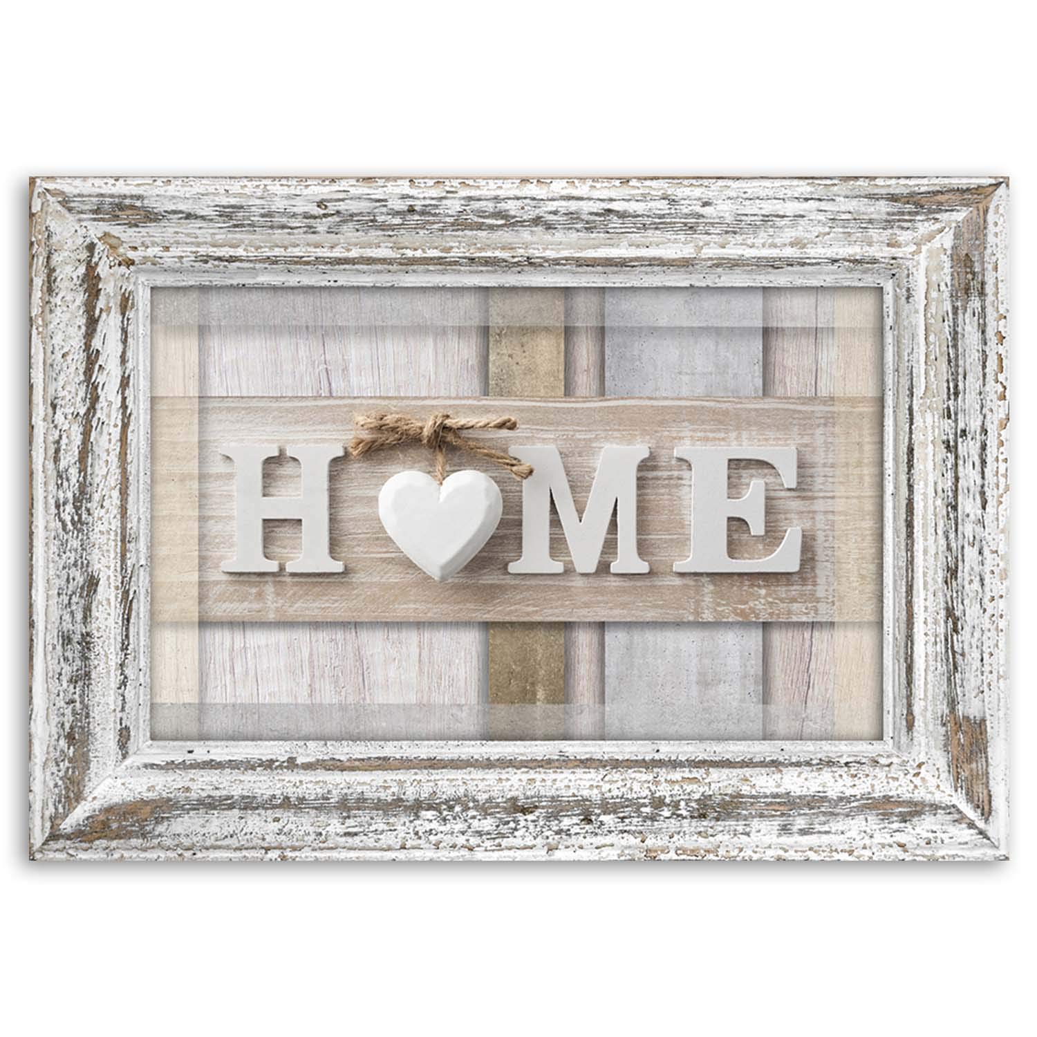 Feeby Stampa su Tela XXL Casa 115x70 cm d' Arte Moderna shabby chic illusione cornice beige