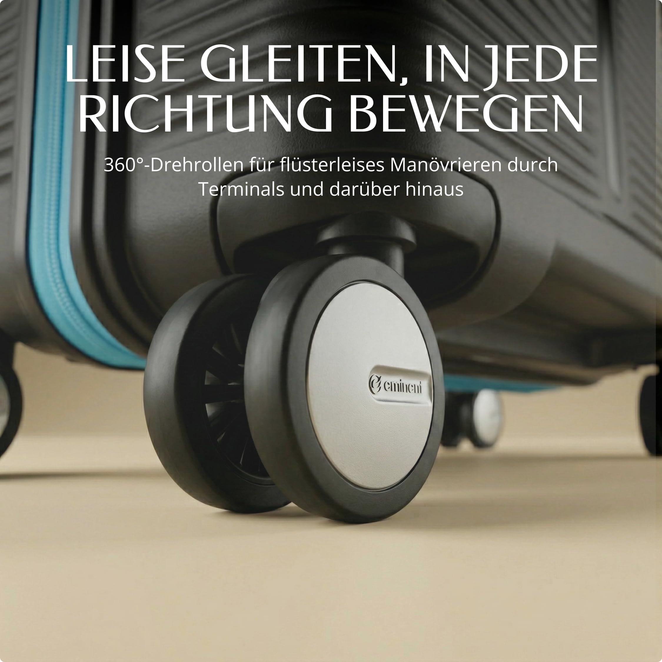 Eminent Finno Handgepäck Koffer 55x40x20, Hartschalenkoffer leicht | 2,5 kg ultraleicht, 39L, erweiterbar 55x40x20 auf 55x40x23, TSA Schloss, 4 Rollen, Kabinentrolley, Polypropylen, Schwarz