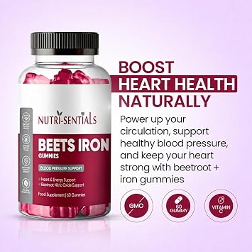 Beet Root Gummies 200mg- Superfood Beets Supplement with Iron for Heart Health & Blood Pressure Support- Nitric Oxide Beets Iron Gummies for Energy & Stamina Boost- Vegan, Non-GMO- 60 Gummy