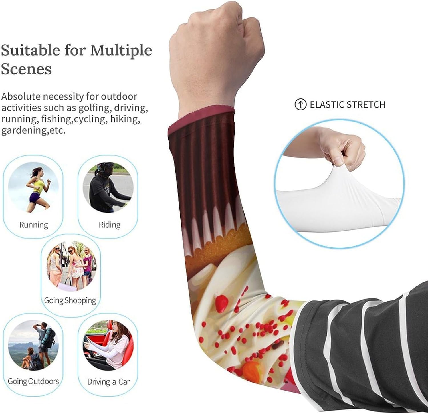 Cupcake Arm Sleeves for Men Women Sun Protection Sleeves Cooling Compression Arm Covers for Sport