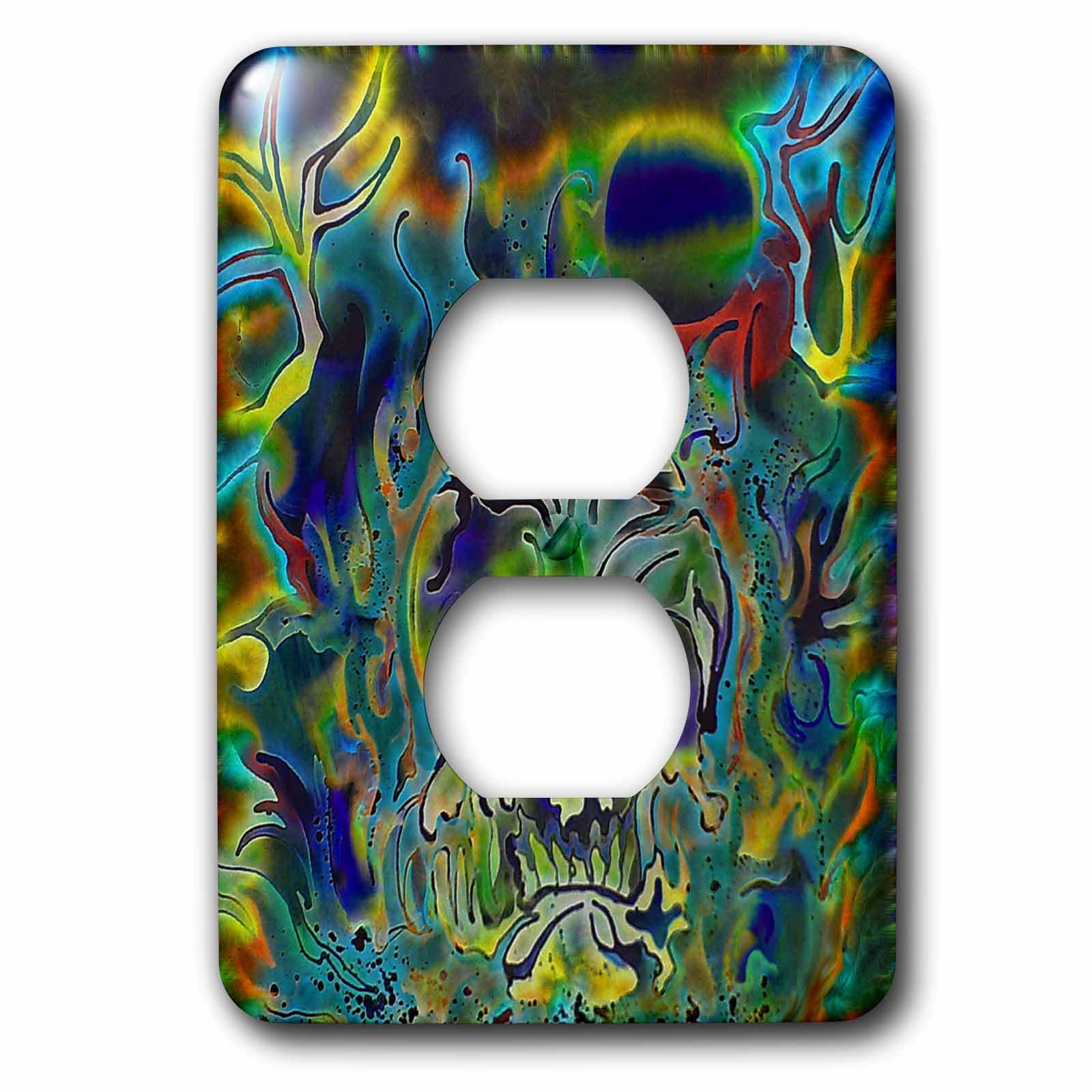 2 enchufes decorativos de calavera de colores con arte digital abstracto 3dRose