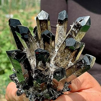 AtkitS Natural Black Smoky Quartz Crystal Cluster Mineral Healing Spirit Energy Home Office Aquarium Decoration Gift Size 200-250g