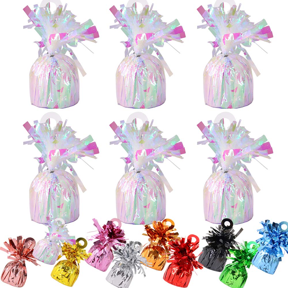 Time to Sparkle 12 Pack Heavy Balloon Weights Foil Helium Latex Balloon Weight Fountain Table Floor Tassle Cone 170g/pc Birthday Party Accessory (Weight-Iridescent) — image 1