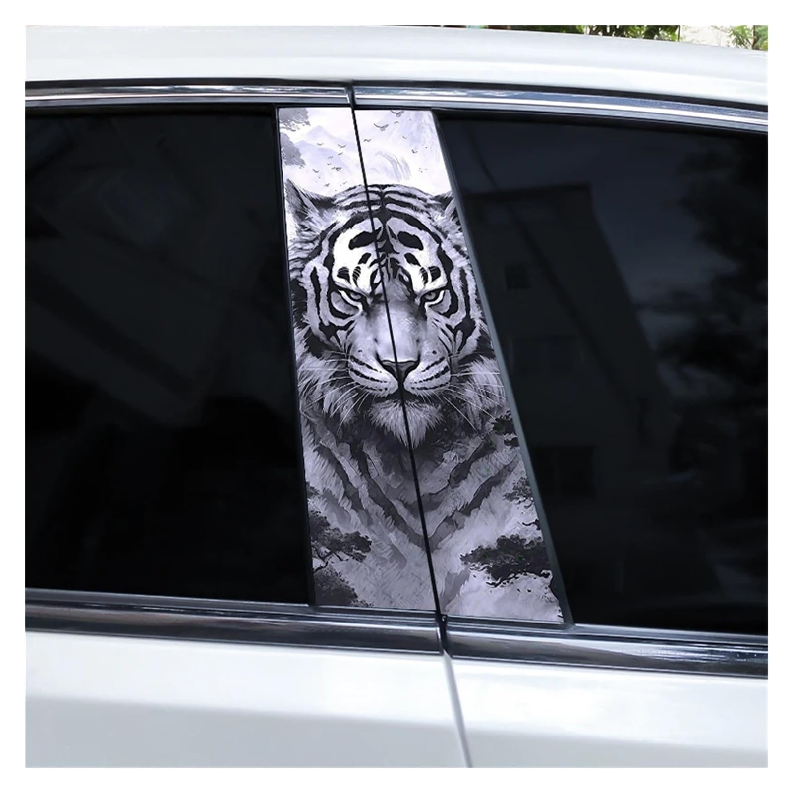 Car Side Decals 2pcs Flaming Tiger Animal Stickers Car Center B-Pillar Anti-Scratch Vinyl DIY Self-Adhesive Decal(Style K)