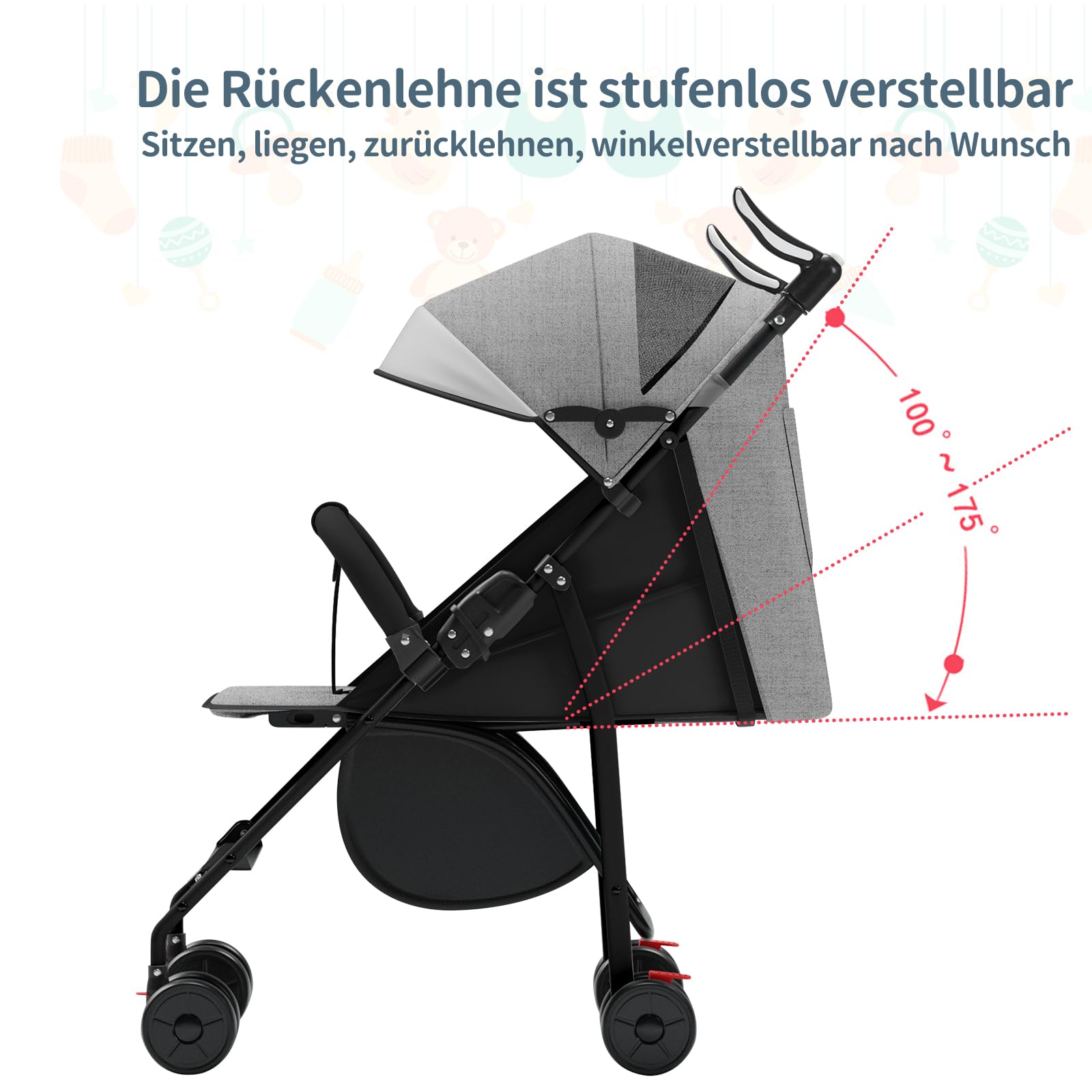 OHMG Passeggino Leggero e Compatto,Passeggini compatti Confortevole,Passeggino Sport Per Bambin,Pieghevole,25kg,Chiusura una Mano,UPF 50+,Zanzariere,Cinture di sicurezza a 5 punti