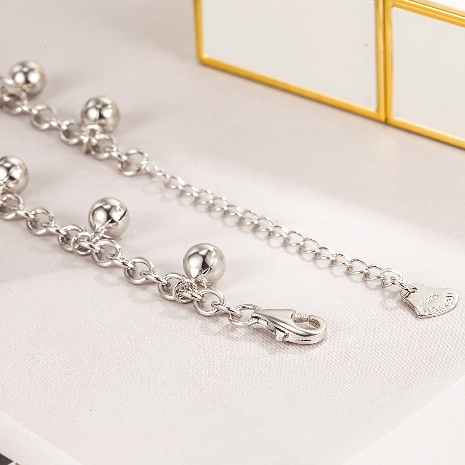 Dankadi Cavigliera in argento 925 con pendenti, catena a maglia campanellino bohemien, classico, 27 20 cm, regolabile, gioielli da spiaggia da polso, magnifica per donna, ragazza, sorella fidanzata