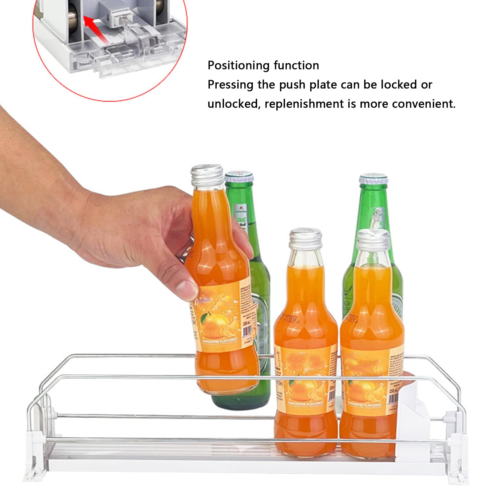 Dispensador automático de latas para refrigerador, organizador de bebidas con mecanismo de sujeción, organizador de latas de cerveza y refrescos con capacidad para hasta 25 latas, 5 filas