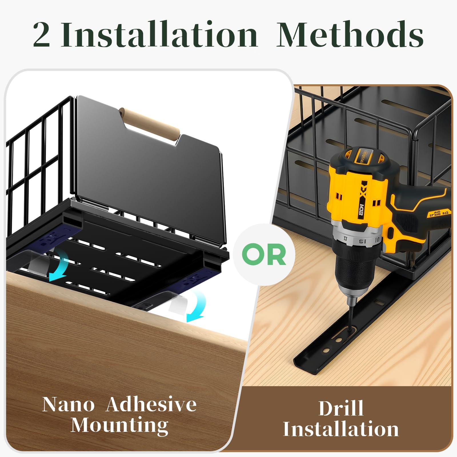 Cajones extraibles para Cocina, rganizador de telescopico cajones tallering con guías para cajones y manija de madera, cajón extraíble de metal para gabinetes de Cocina - 40 L x 25 W x 18 H CM