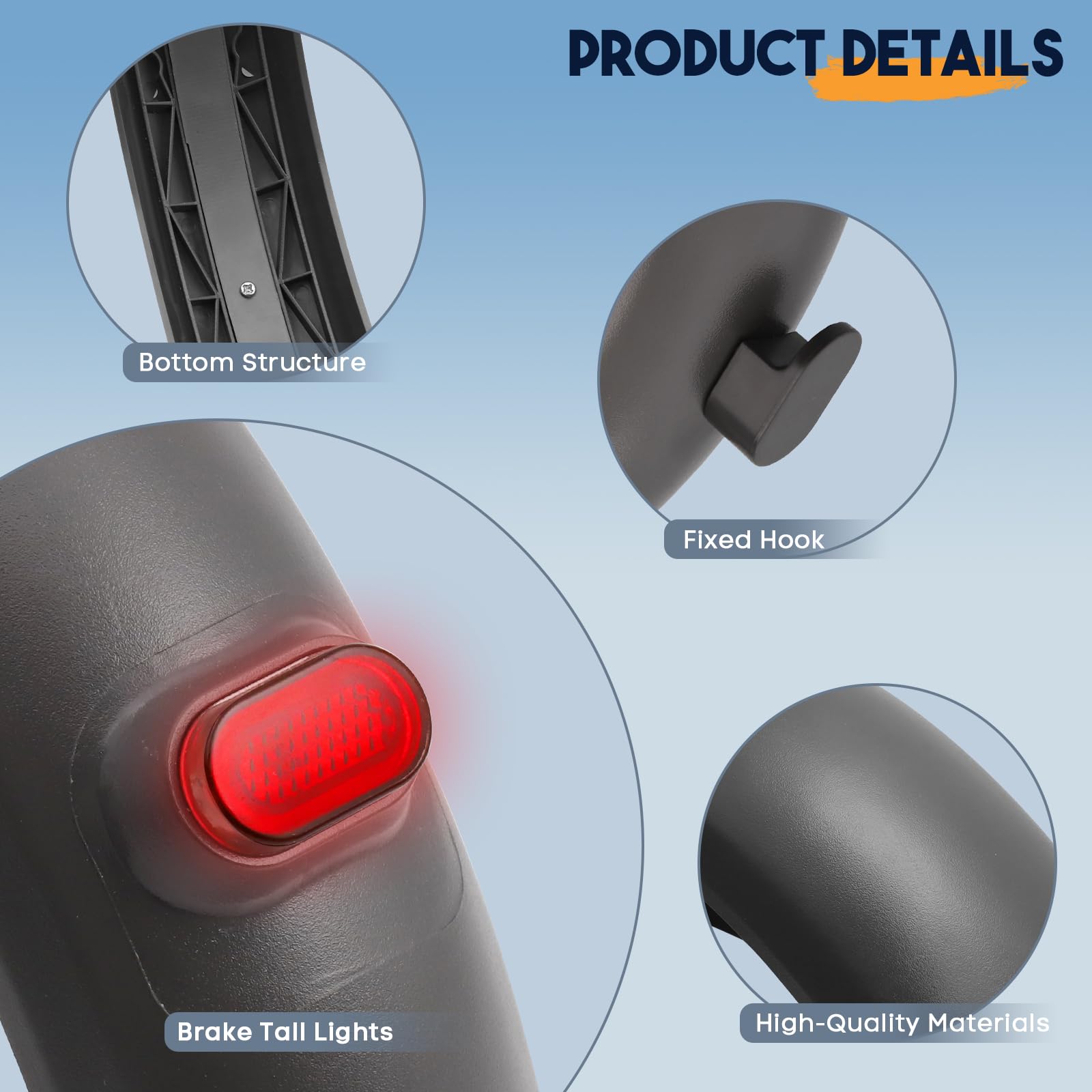 Parafango Posteriore + Kit Luci Posteriori a LED per Monopattini Elettrici Ninebot Max G30 / G30LP / G30LE / G30LE II / G30D / G30e, Gancio per Monopattino Incluso