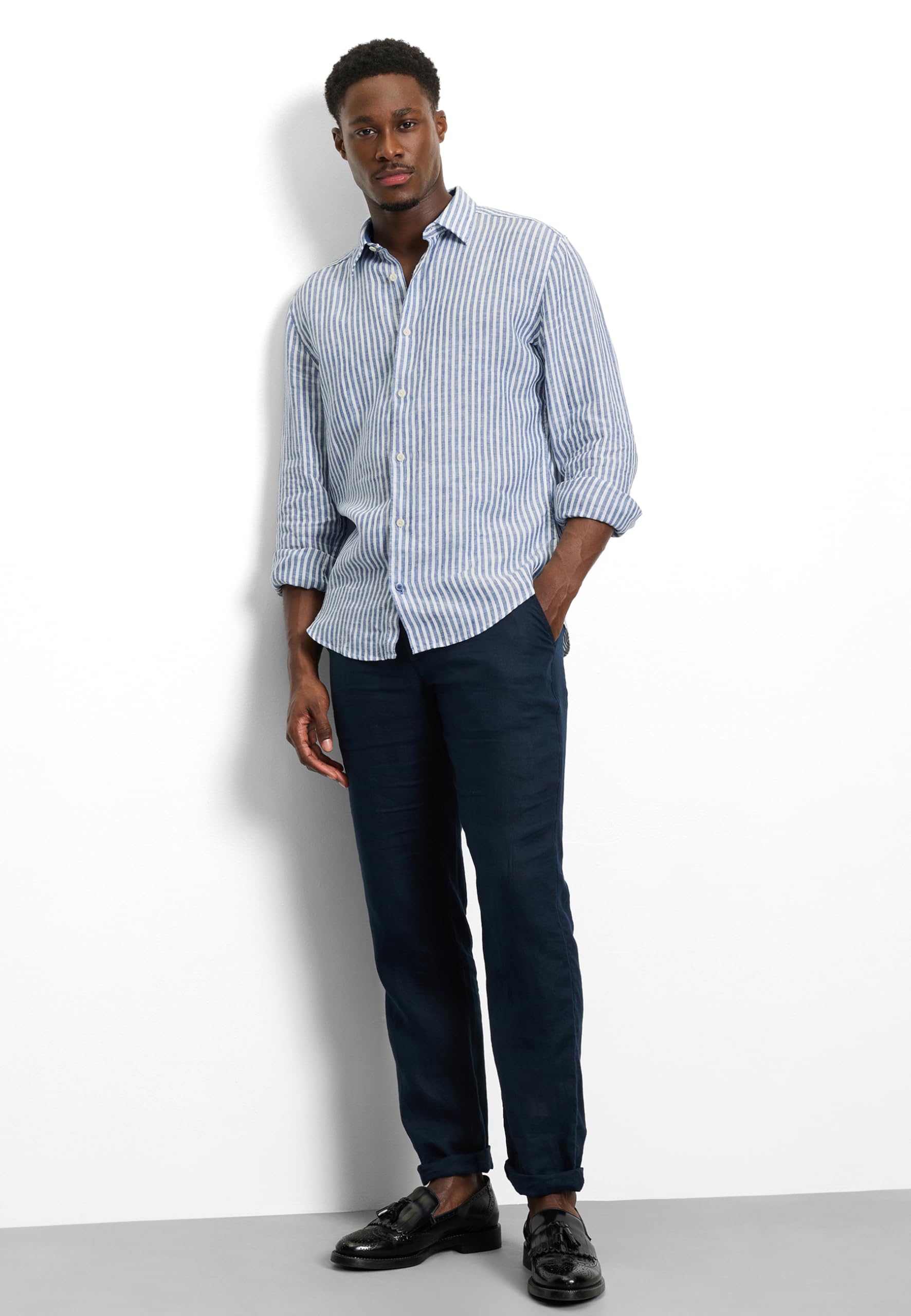 OLYMP Camisa casual para hombre de manga larga 405014, rayas de fondo blanco, 059 informal, 22, cuello Kent