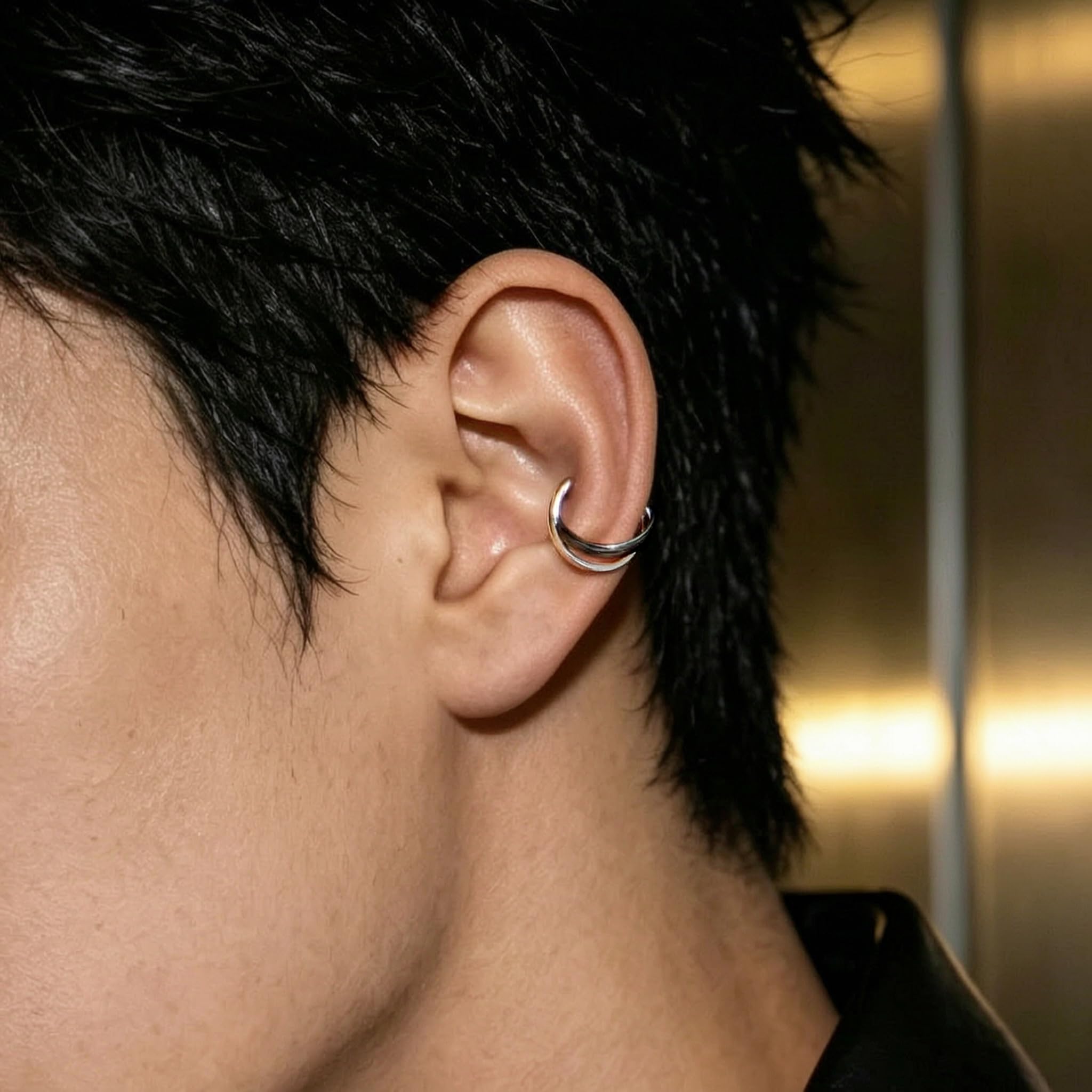 Ear Cuff Uomo Nero da Piercing Finti Unisex Ipoallergenici Orecchini con Clip Regalo di Compleanno
