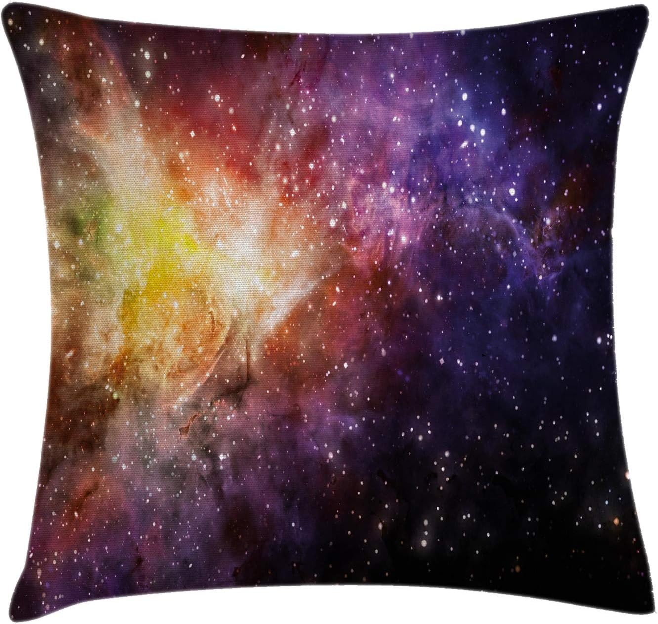 Ambesonne Galaxy Throw Pillow Cushion Cover, an Image of Nebula Gas Cloud Starfield of Starry Deep Outer Space Nature Print of Artwork, Decorative Square Accent Pillow Case, 24" X 24", Purple Yellow