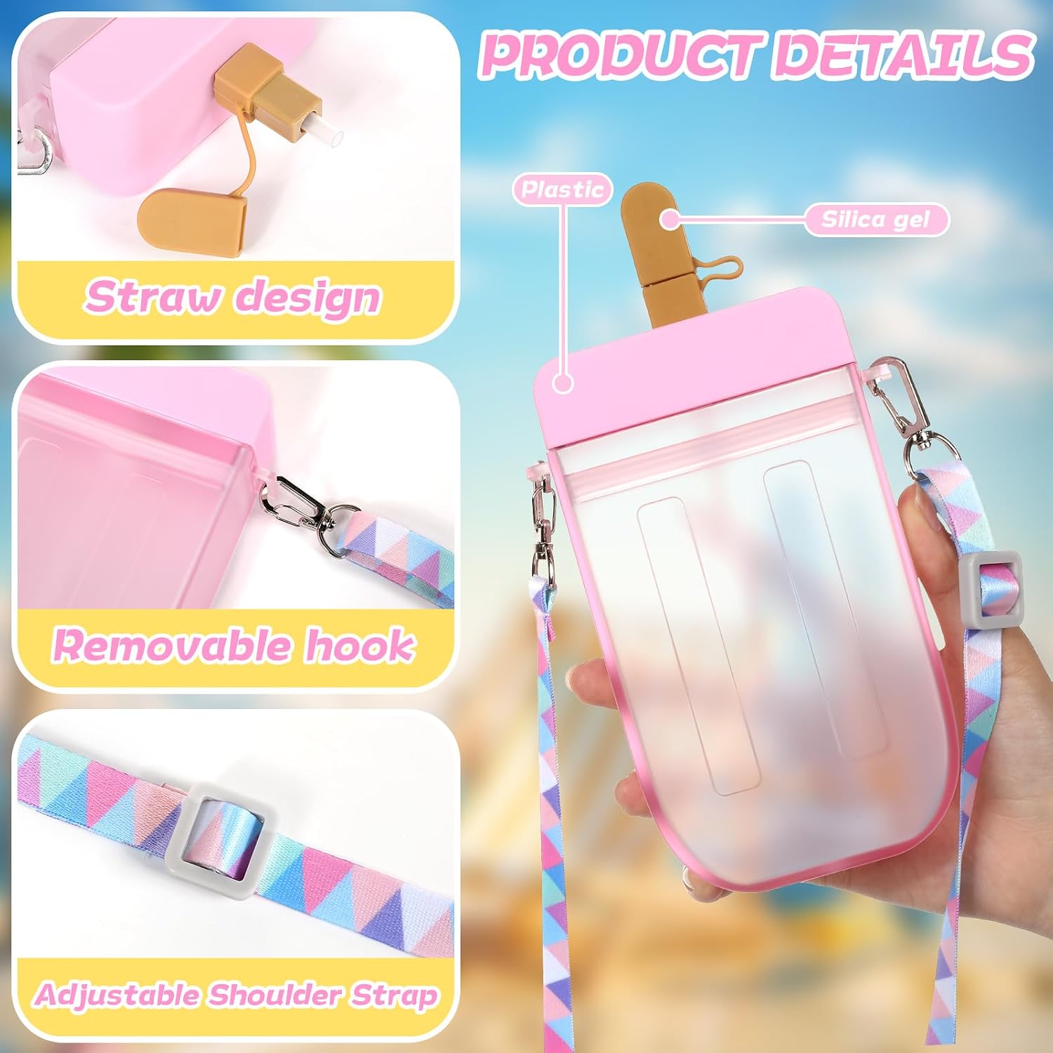 12 Sets End of the Year Gifts Bulk for Student Ice Cream Water Bottles Summer Graduation Back to School Gifts from Teacher Cute Kawaii Ice Cream Cups with Straps & Cards for Camping Sports Shopping