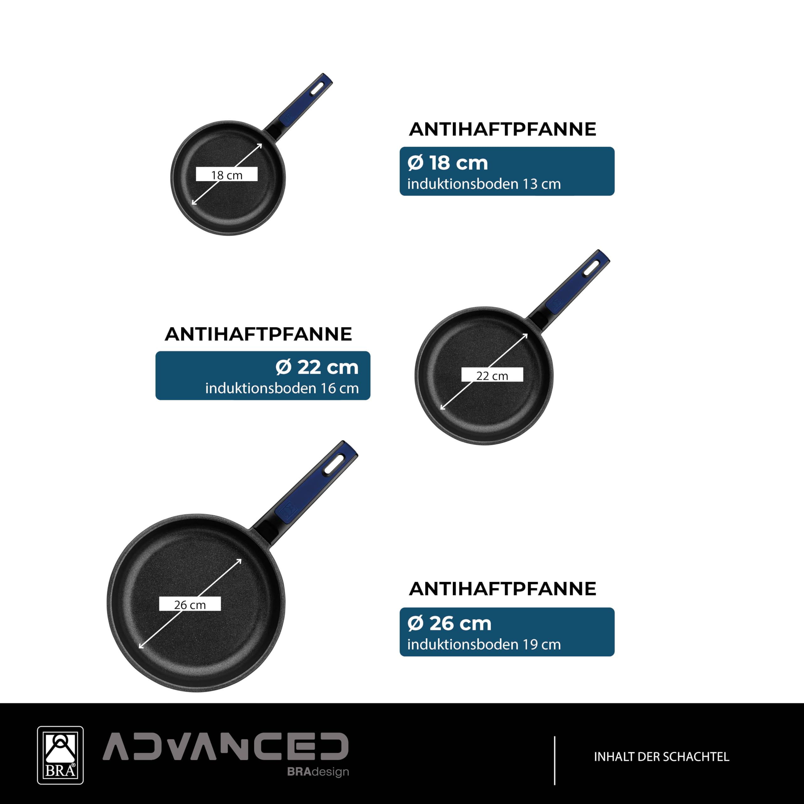 BRA Advanced | Viele Bratpfannen, Aluminiumguss, Antihaftbeschichtung | Antihaft-Gussaluminium ohne PFOA, hervorragende Leistung, Kratz- und Abriebfestigkeit, Induktion geeignet, PFOA-frei
