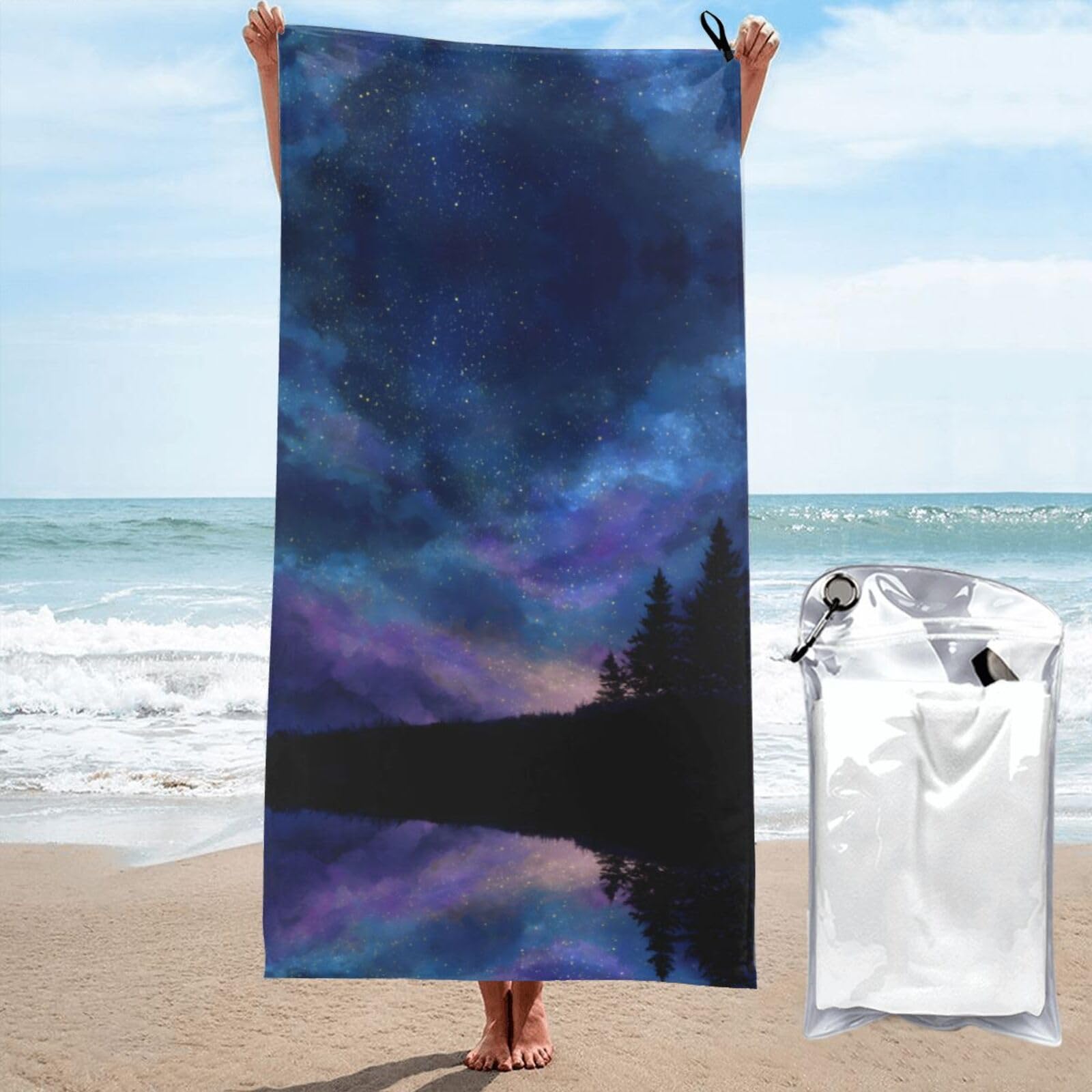 ESNAIUVCD Starry Sky Print Beach Towel, Microfibre Sauna Towel, Quick-Drying Fitness Towel, Lightweight And Thin Portable Sauna Towel