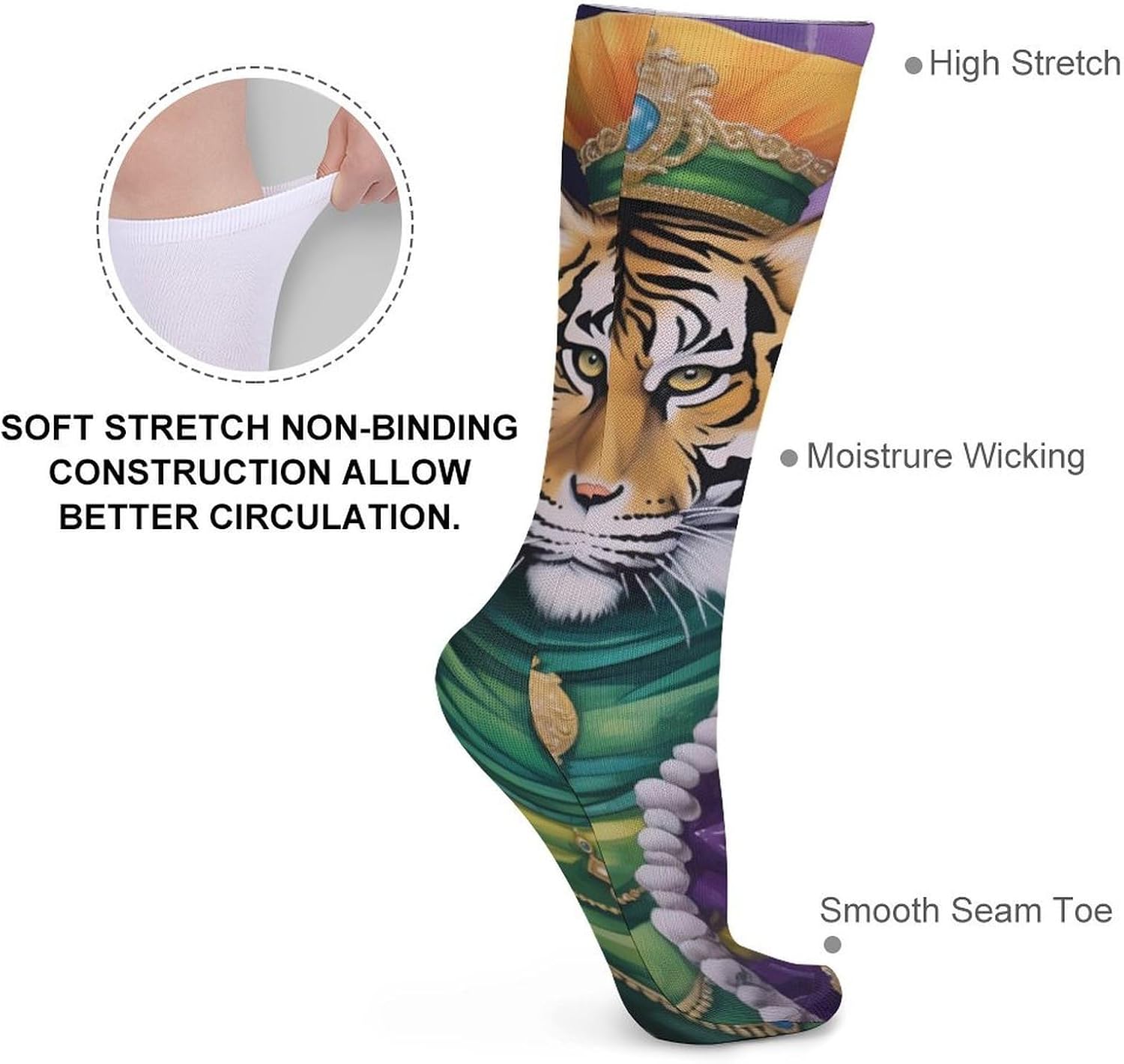 TIGER THE-KINGS-OF-MARDI And GRAS Knee High Socks Casual Long Stockings Over Calf Sock Tube for Women Men