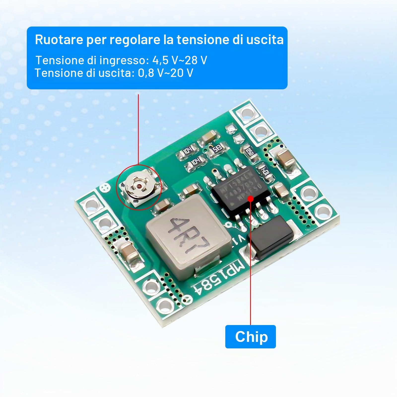 DC-DC 3A Mini Convertitore Buck Step down AYWHP 6 Pezzi Regolabile Alimentatore Step Down Module DC-DC da 4,5-28V a 0,8-20V