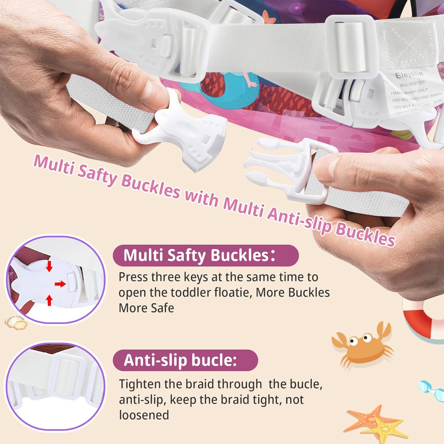 Elejolie Toddler Swim Vest for Child Learn Swiming Training,Infant Safety Swimmies Aid Jacket for Kids 2 3 4 5 6 Years Old,Arm Water Wings for Baby 22-66lbs