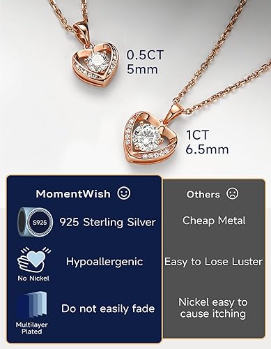 Miniatura 5 de MomentWish Collar de corazón para mujer, regalo para Navidad, collar de moissanita, collar de plata de ley 925 con diamante simulado VVS1, regalo de