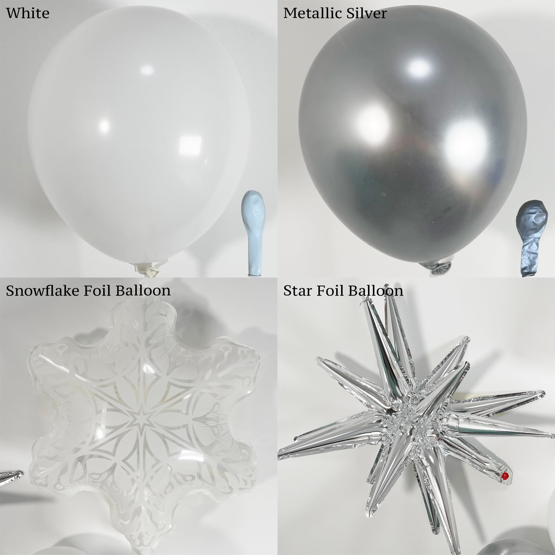 PartyXpress Kit de guirnalda de arco de globos de invierno de 135 piezas con globos de estrella de copo de nieve blanco y plateado para fondo de Año Nuevo 2026, fiesta de bebé, baby shower