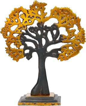 Kartique Brass Decorative Kalpavriksha Wish-Fulfilling Tree Yellow and Black Color 7.5 Inch