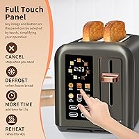 Vista 5 de SEEDEEM Toaster 2 Slice, Touch Control Stainless Toaster LCD Display, 50% Faster Heating Speed, 1.4'' Wide Slots, More Timer Functions, Removable