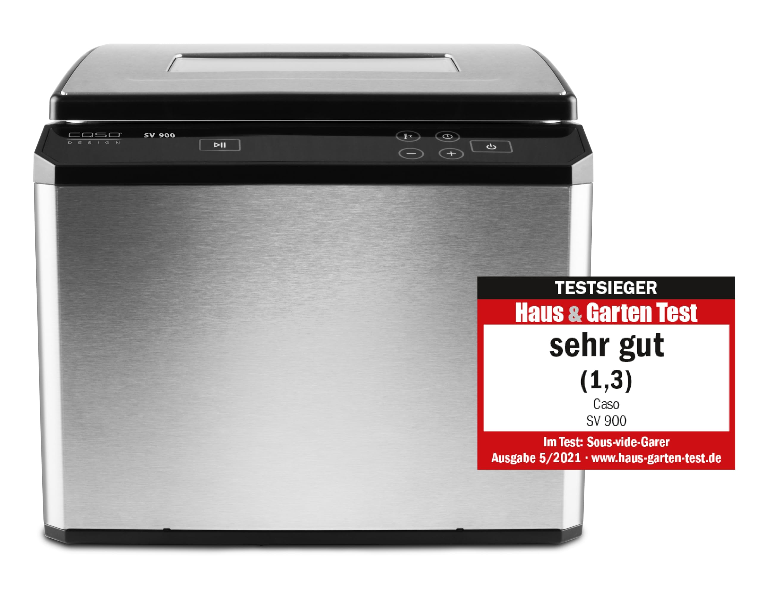 CASO SV900 Sous Vide Garer, perfektes Vakuum garen im Wasserbad für bis zu 5 Portionen, Niedertemperaturgarer 30°C bis 90°C in 0,1°C-Schritten, Silver, Sliber