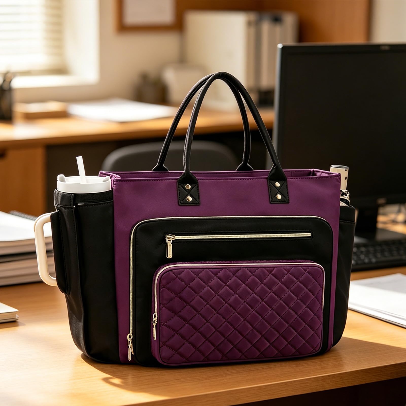 Torba na laptopa ze skóry PU 18,9 cala z dużym uchwytem na kubek