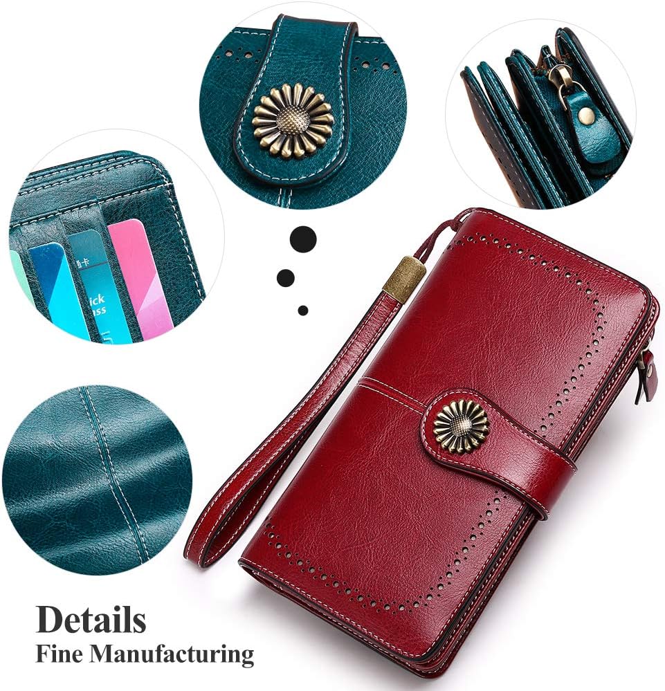 Stylish Genuine Leather Wallet for Women Clutch with Strap 24 Card Slots 2 ID Windows Cash Compartments 1 Zipper Pocket Credit Card HolderRFID BLOCKINgGift Box Includeded-1