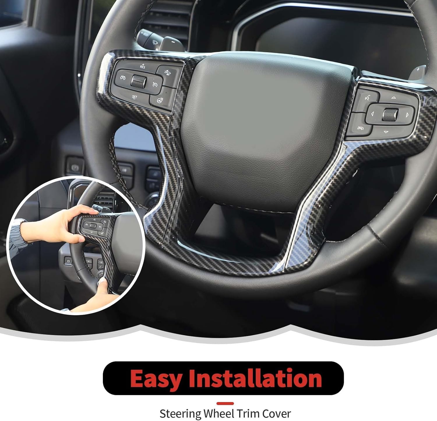 Carbon Fiber Steering Wheel Trim Cover Frame Decoration Interior Accessories Compatible with Chevrolet Silverado 2019-2023,for Chevrolet Tahoe 2021-2023,for Suburban SUV 2020-2023