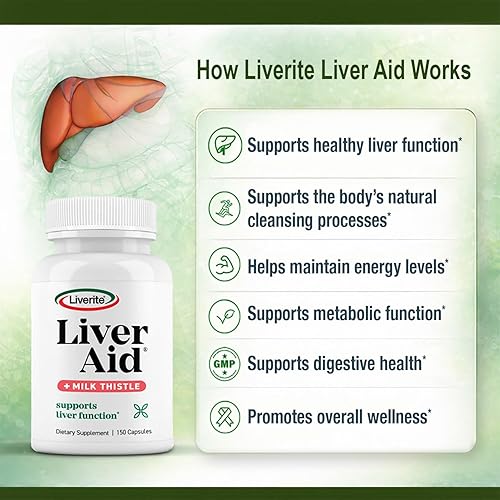 Miniatura 2 de LIVERITE Ayuda hepática con cardo mariano 150 cápsulas, apoya la función hepática saludable, limpieza, energía y bienestar diario