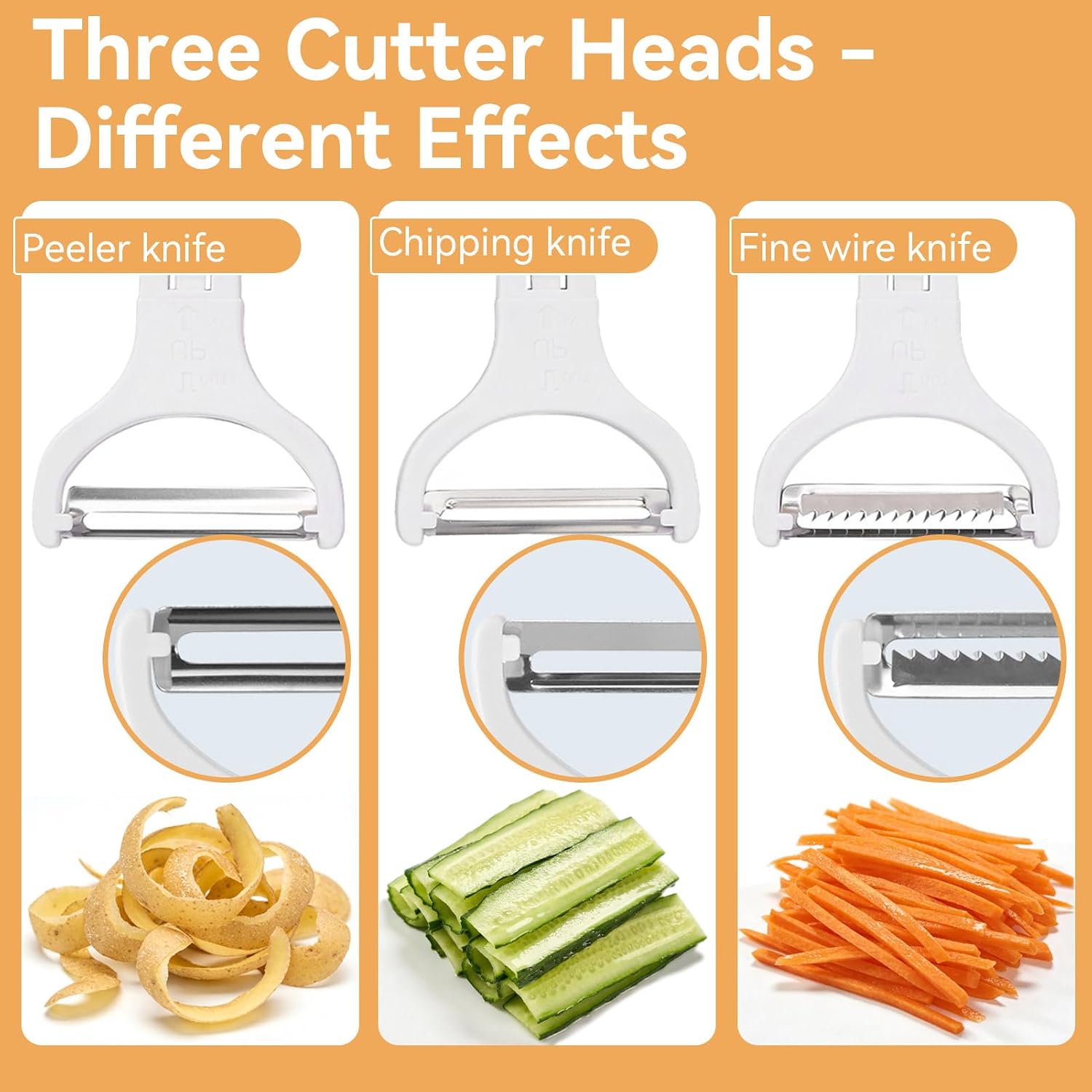 Electric Potato Peeler, Handheld Vegetable Peeler Set with 3 Interchangeable Blade Heads USB Rechargeable Veggie Fruit Peeler for Pears, Carrots, Cucumber