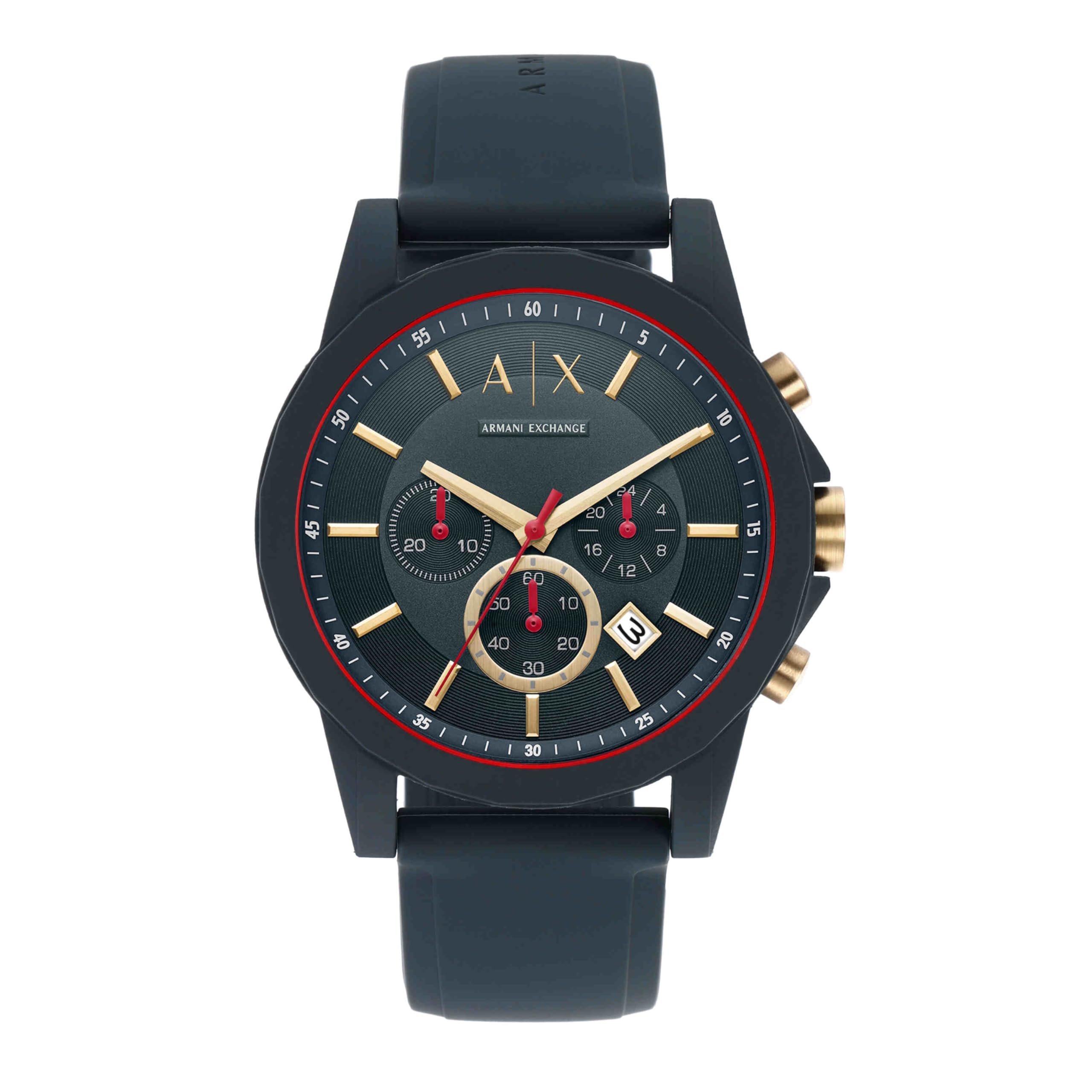 Armani Exchange Herren-Chronograph, Silikonuhr, 44 mm Gehäusegröße