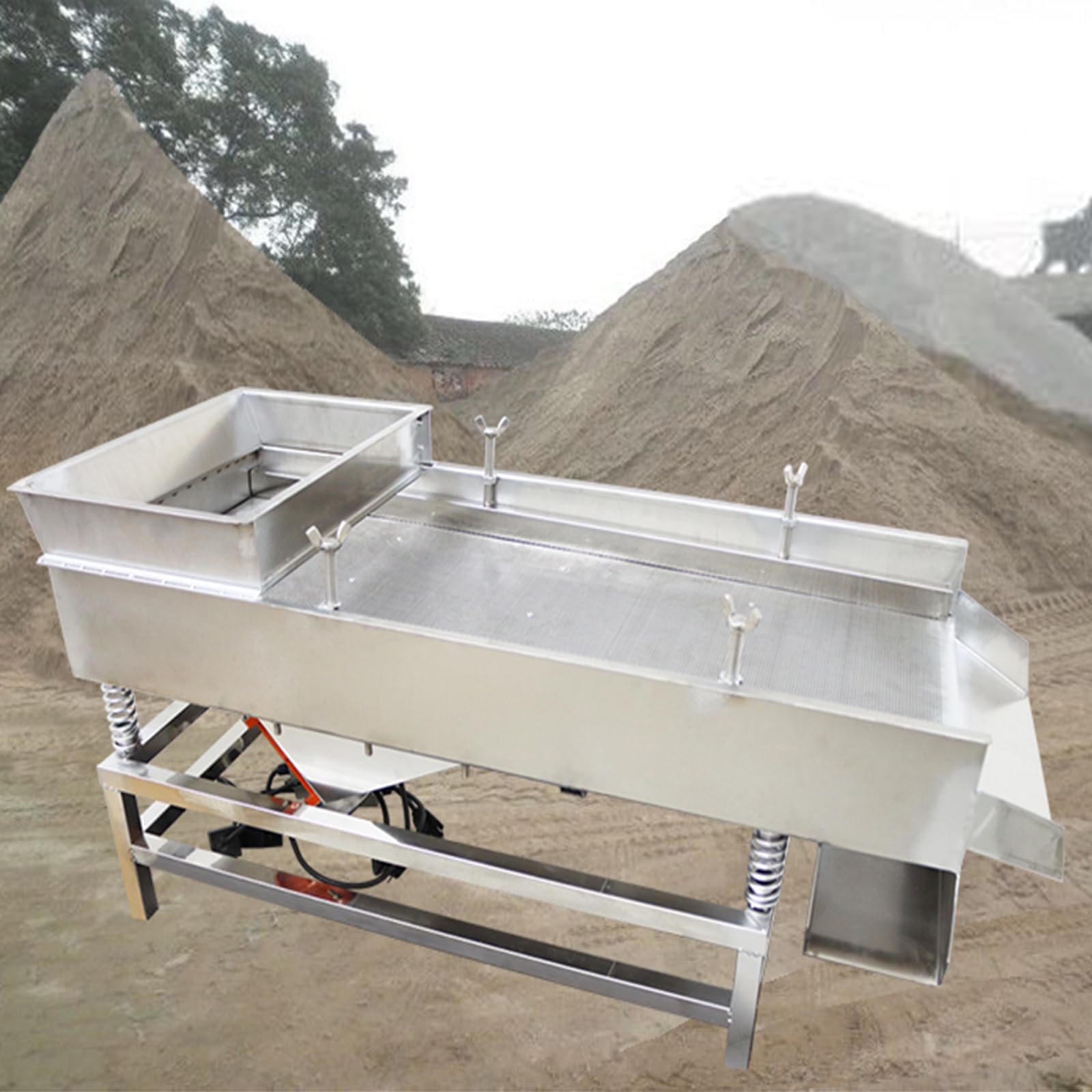 WYDDDARY Straight Vibrating Sieve Electric Linear Sifter Machine Stainless Steel Screen Shaker with 2mm Round Hole Mesh Single Layer Double Motors 110V