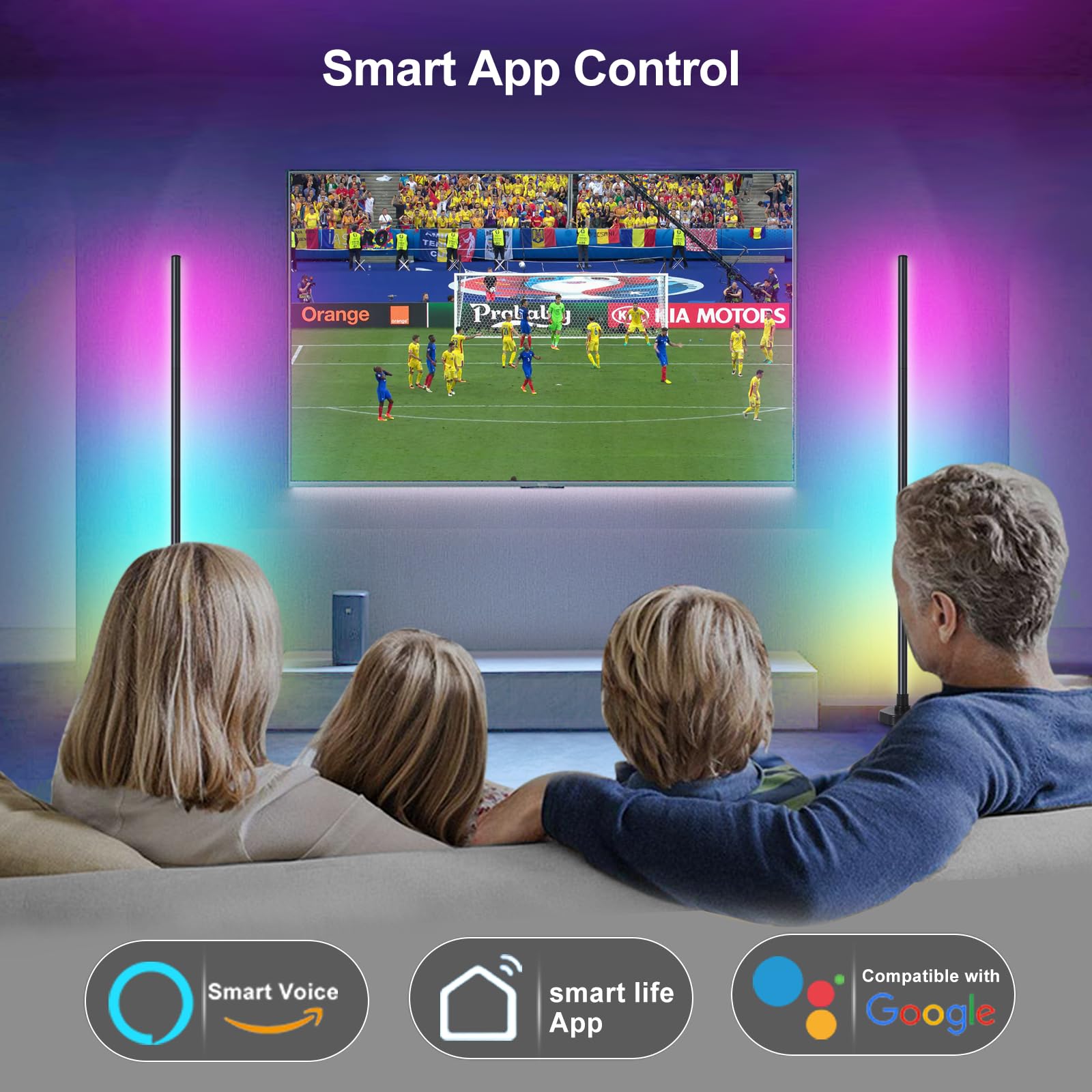 Juego de 2 lámparas de pie de esquina, lámpara de esquina LED RGB con sincronización de música, aplicación inteligente y control remoto, luz ambiental que cambia de color, 16 millones de