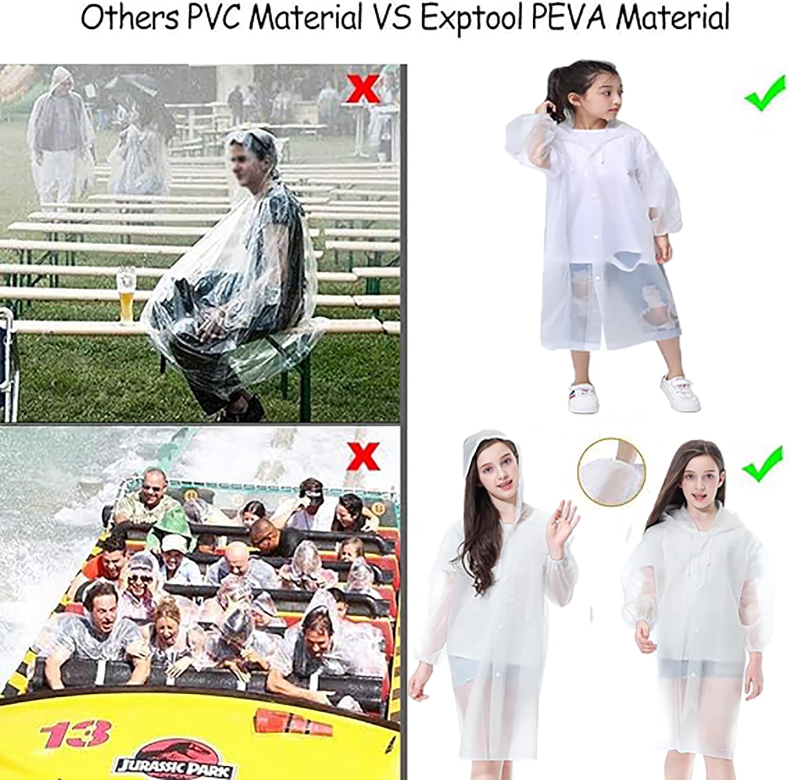 2 Pack Poncho de Lluvia Impermeable para Niños, Poncho Espesar EVA Transparente Reutilizable con Capucha, Poncho de Lluvia Impermeable Portátil para al Aire Libre Pinismo Ciclismo Cámping