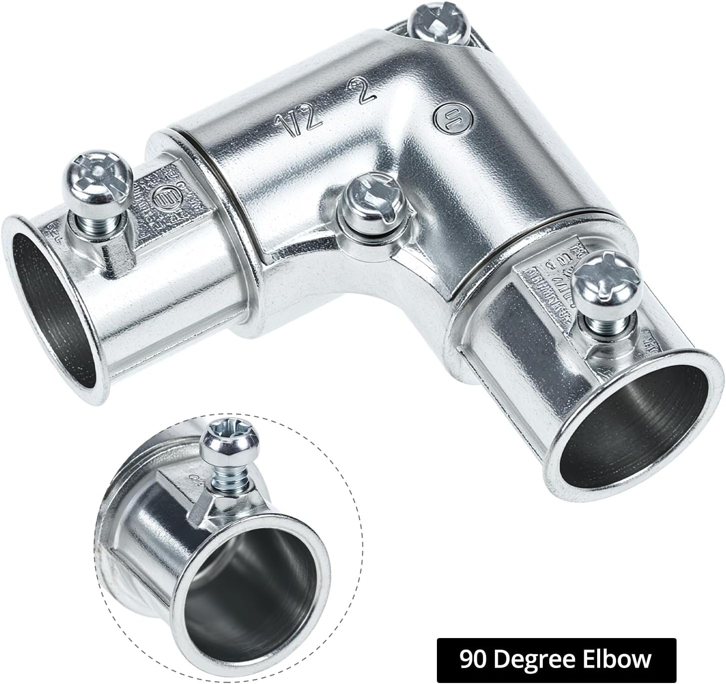QWORK 1/2 Inch EMT Conduit Fittings Inside Corner Pull Elbow, 10 Pack 90 Degree Metal Conduit Capped Corner Coupling - Silver