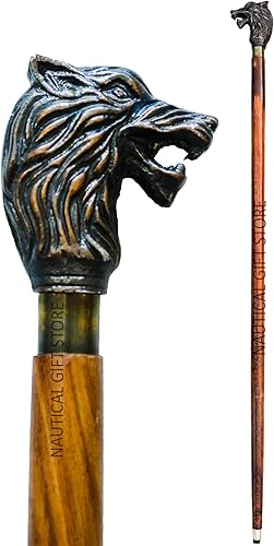 Bastón de invierno antiguo con diseño de nebulosa de 37 pulgadas, lobo gótico, bastón de invierno antiguo