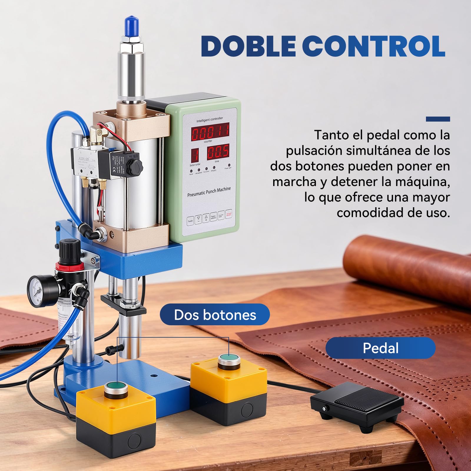 YUCHENGTECH Prensa Punzonadora Neumática con Controlador con Pantalla | Capacidad 200 kg,Un Solo Cilindro,Rango de Presión 0,7–0,8 MPa,Control Doble,Altura Ajustable,Múltiples Usos