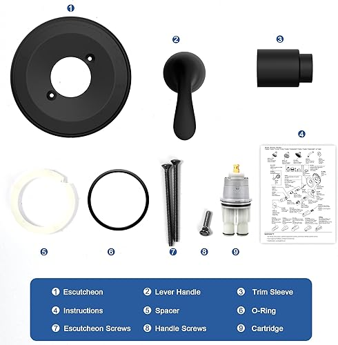 Miniatura 5 de Kit de ajuste de válvula de ducha de equilibrio de presión de repuesto para Delta T13020-BL Classic 13 Series, negro mate (cartucho RP46074