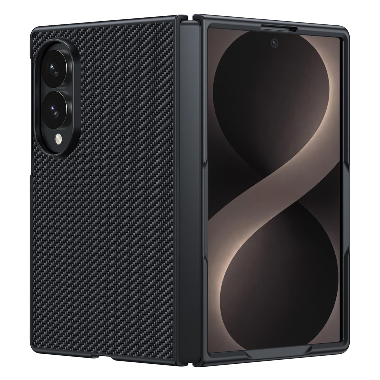 Funda Delgada For Samsung Galaxy Z Fold 8, Funda Ligera con Protección contra Caídas De Borde Suave, Funda De Cuero con Textura De Fibra De Carbono(Black)