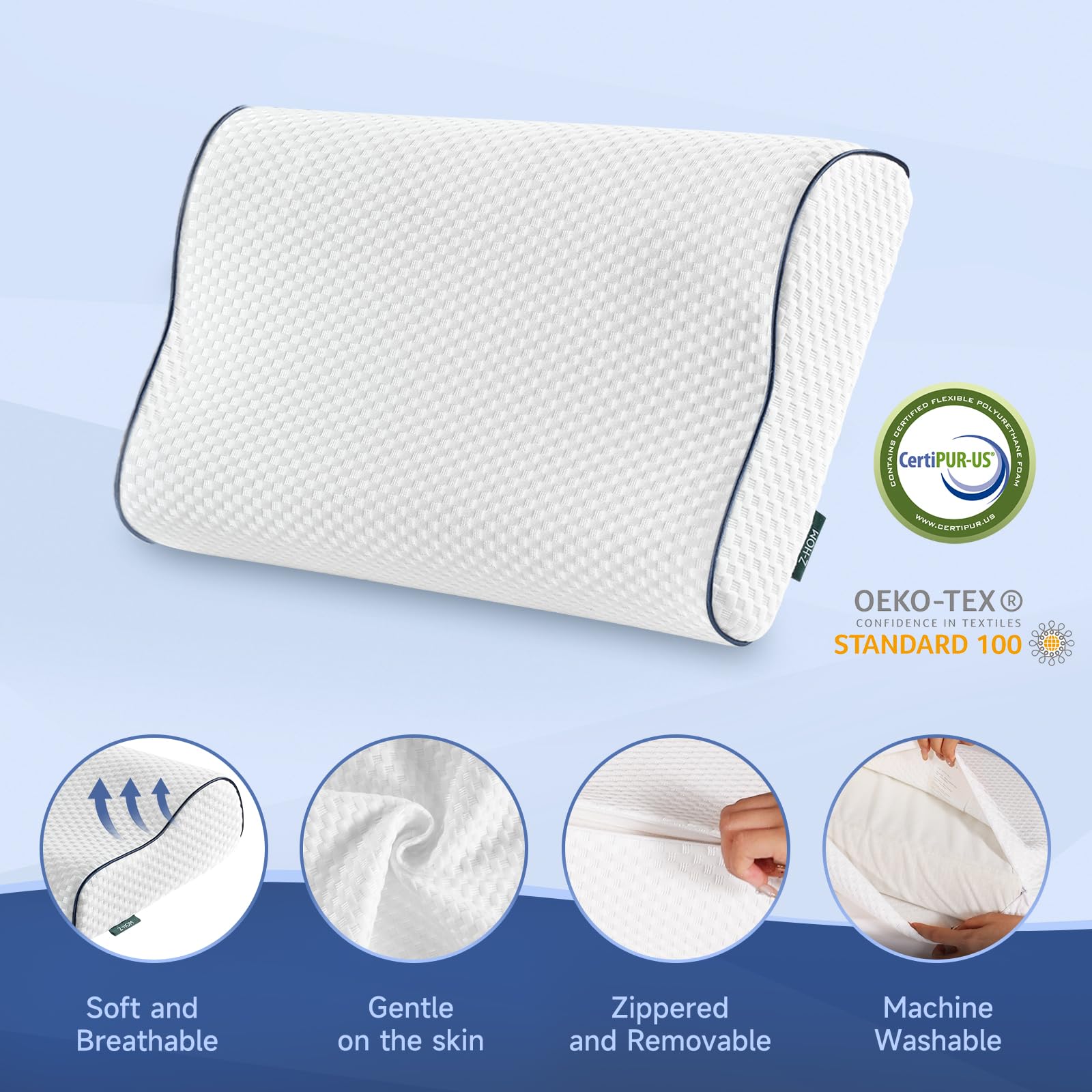 Z-hom Almohada de espuma viscoelástica, 59 x 39 x 10/12 cm, almohadas cómodas para el dolor de cuello y hombros, almohada ortopédica ergonómica, almohada de apoyo para el cuello, almohada cervical