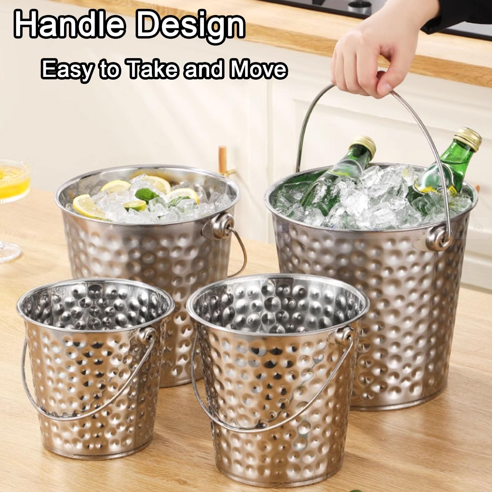 Cubo de hielo de acero inoxidable, gran tina de bebidas para fiestas, enfriador de vino y champán para enfriar bebidas en bares y eventos (16 x 11 x 15 cm)
