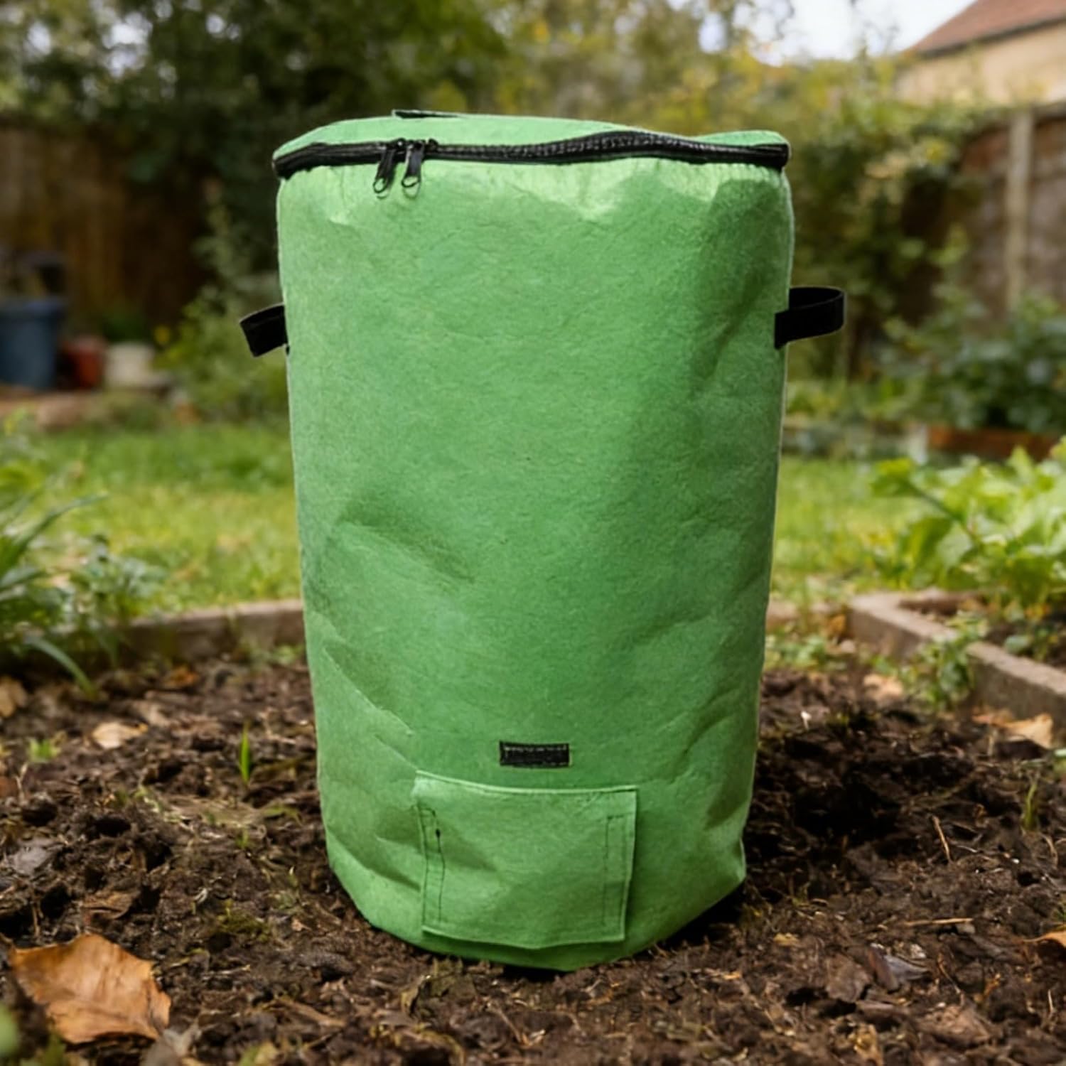 Pack Compost Container, 33 Gallon Green Non-Woven Fabric For Yard Waste, 25 Liter Reusable Garden Bag With Zipper, Convenient Access Window